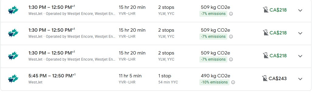 Vancouver → London flight