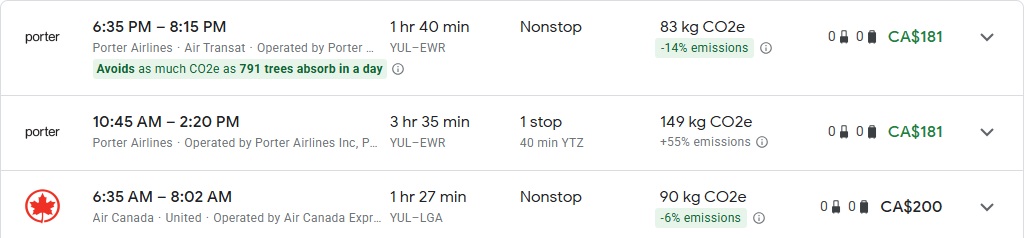 Montreal → New York flight
